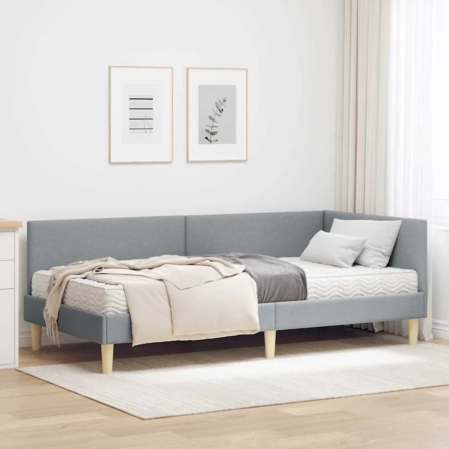 Cadre de lit d'angle avec matelas Autre 2 pcs Gris clair tissu