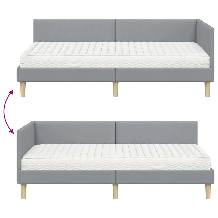 Cadre de lit d'angle avec matelas Autre 2 pcs Gris clair tissu - 12