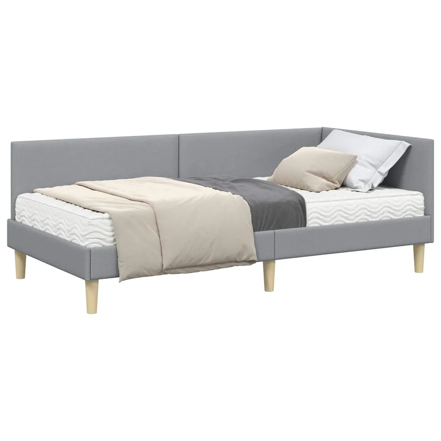 Cadre de lit d'angle avec matelas Autre 2 pcs Gris clair tissu - 2