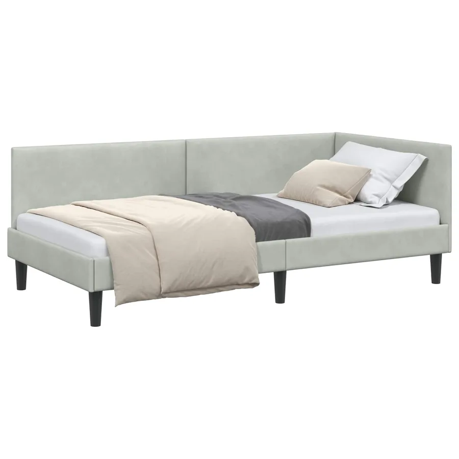 Cadre de lit d'angle Gris clair 100 cm x 200 cm Velours - 2