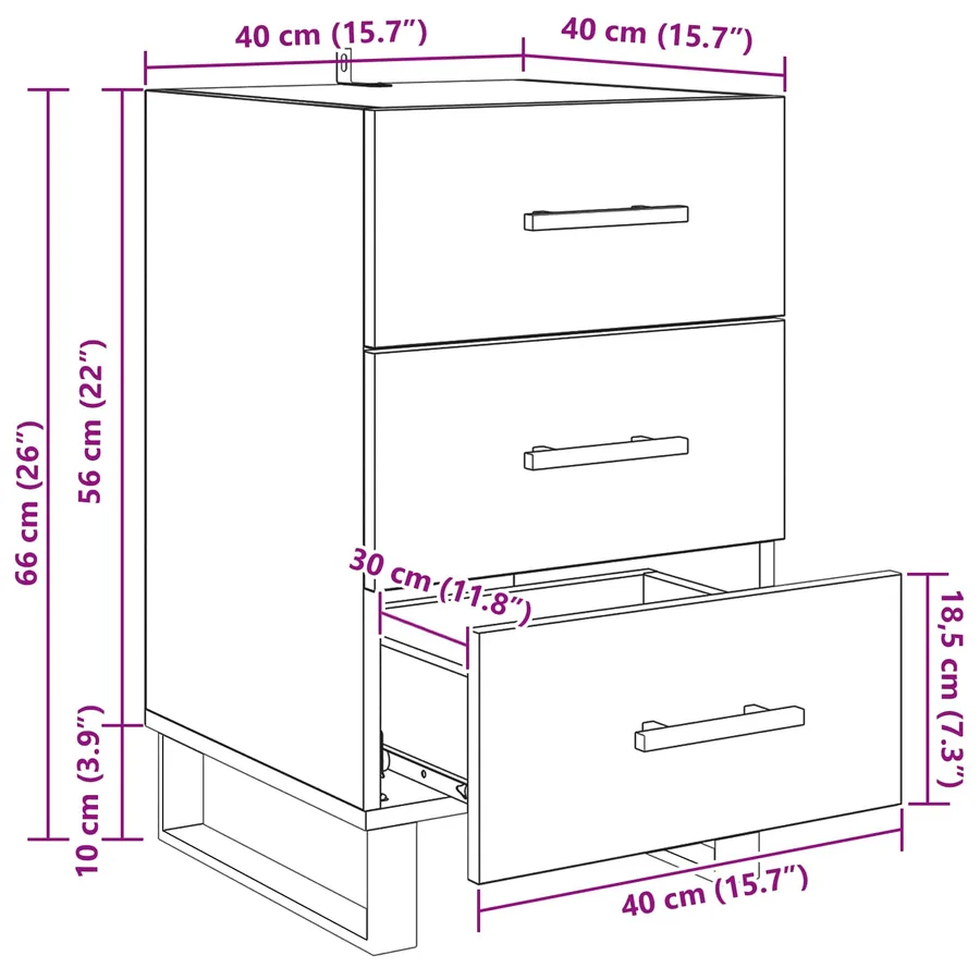 Cabinet de chevet Bois Ancien 40 x 40 x 66 cm Bois d'ingénierie - 14