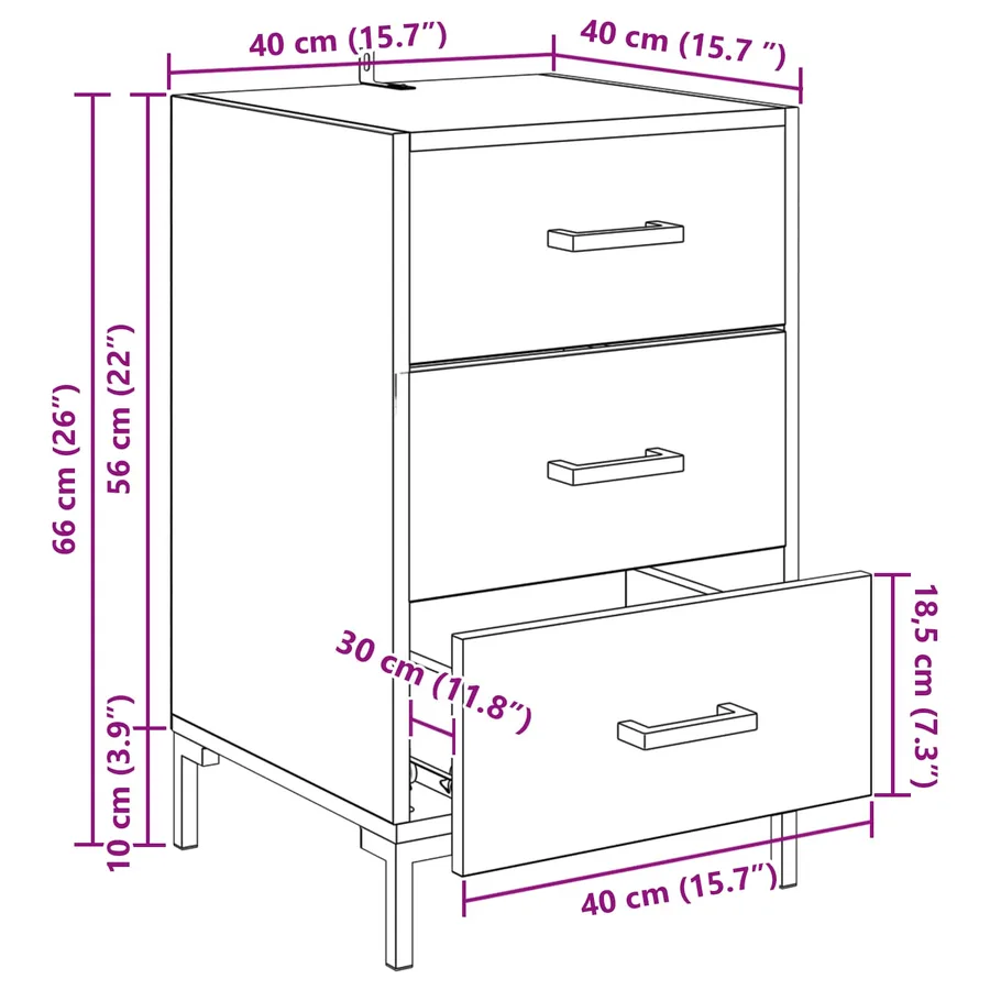 Cabinet de chevet Chêne artisanal 40 x 40 x 66 cm - 15