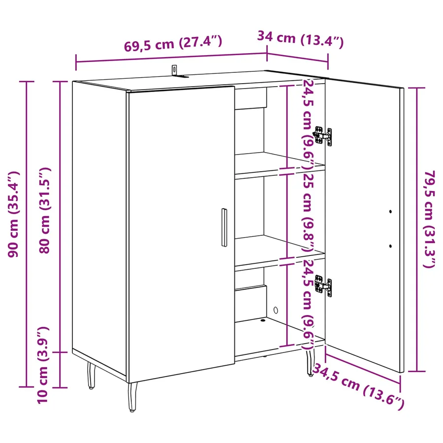 Buffet Chêne noir 69,5 x 34 x 90 cm Bois d'ingénierie - 14