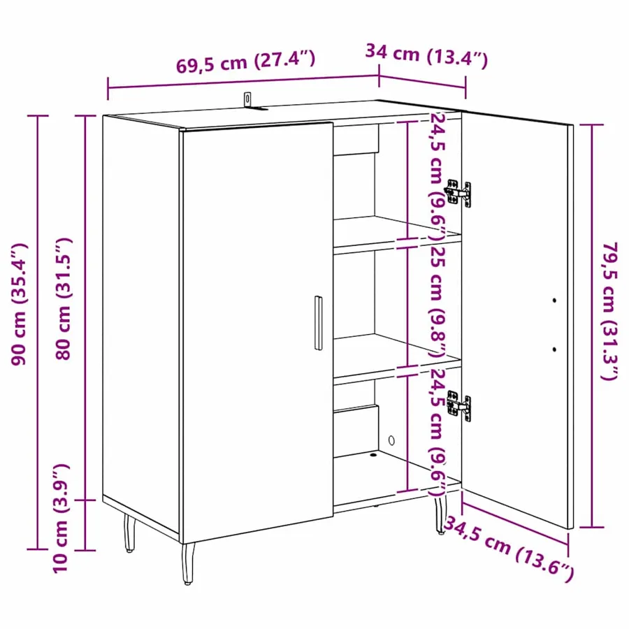 Buffet Chêne noir 69,5 x 34 x 90 cm Bois d'ingénierie - 16