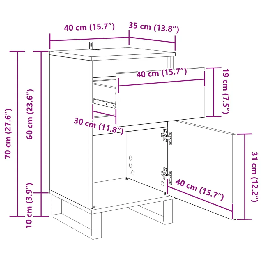 Buffet chêne artisanal 35 x 40 x 70 cm Bois d'ingénierie - 14