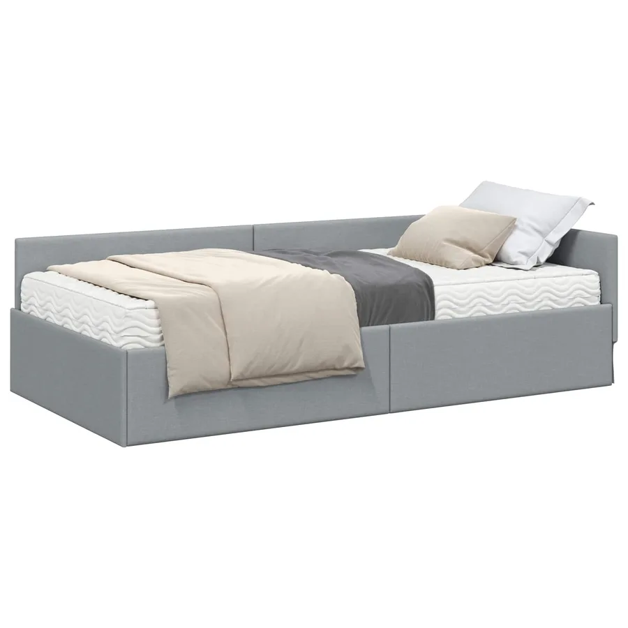 Cadre de lit d'angle avec matelas Autre 2 pcs Gris clair tissu - 2
