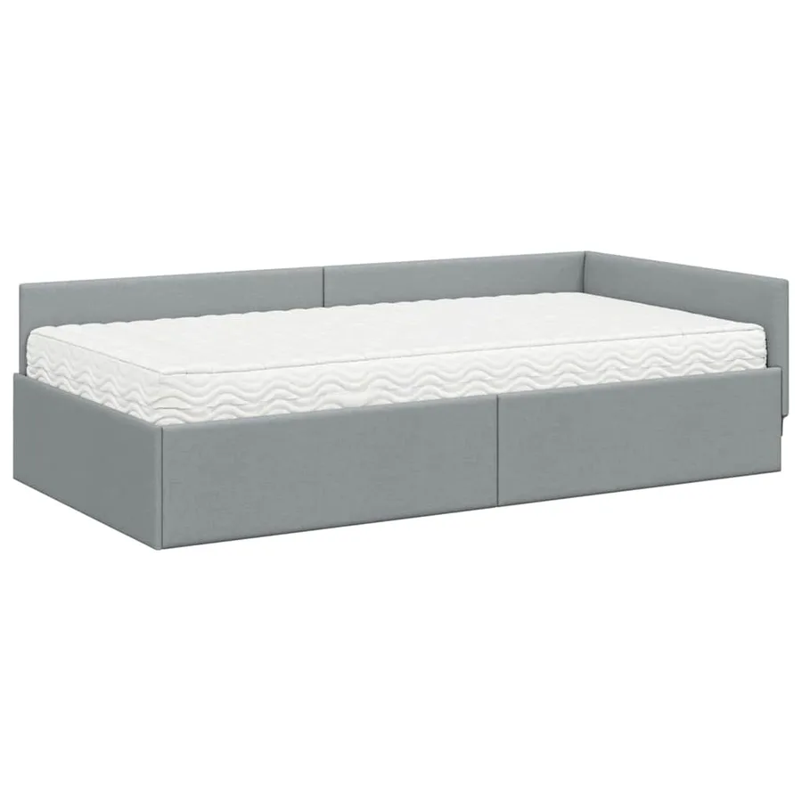 Cadre de lit d'angle avec matelas Autre 2 pcs Gris clair tissu - 4