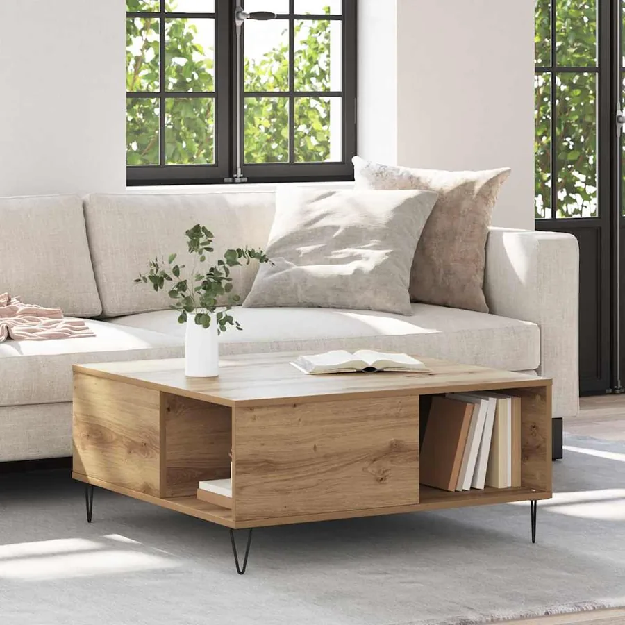 Table basse Chêne artisanal 80 x 80 x 36,5 cm Bois d'ingénierie