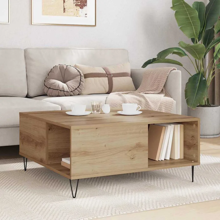 Table basse Chêne artisanal 80 x 80 x 36,5 cm Bois d'ingénierie - 4