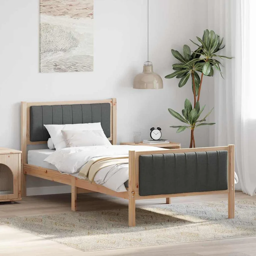 Cadre de lit avec tête de lit marron et gris foncé 90 x 190 cm
