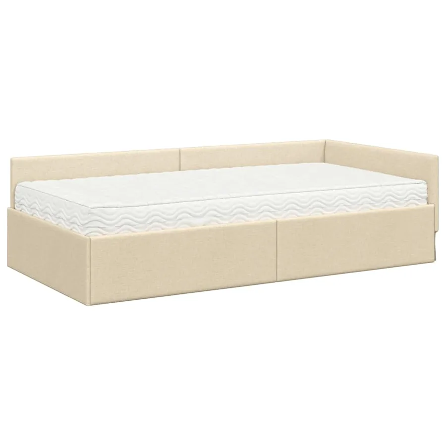 Cadre de lit d'angle avec matelas Autre 2 pcs Crème tissu - 4