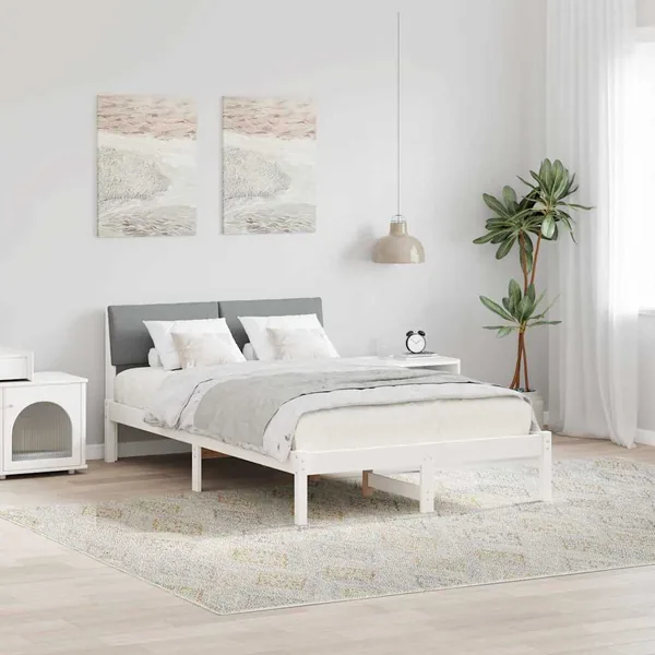 Cadre de lit avec tête de lit Blanc et gris clair 120 x 190 cm
