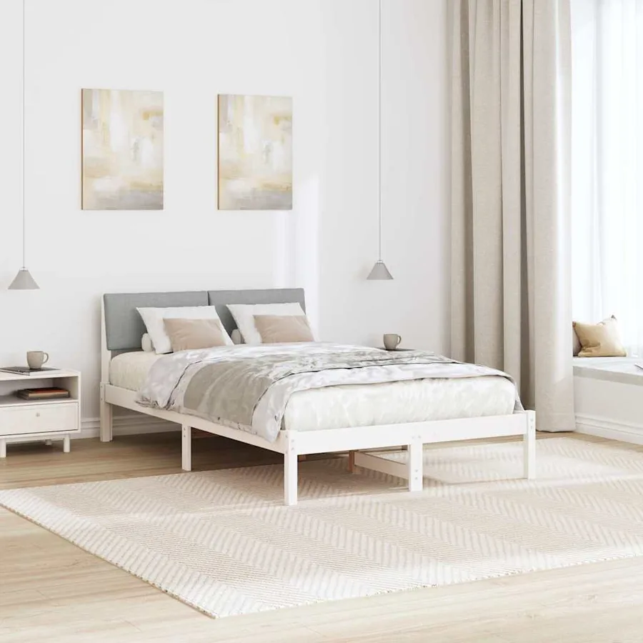 Cadre de lit avec tête de lit Blanc et gris clair 120 x 190 cm - 4
