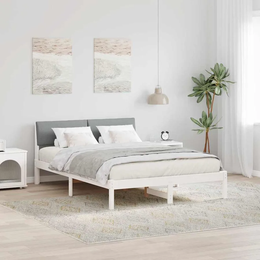 Cadre de lit avec tête de lit Blanc et gris clair 135 x 190 cm