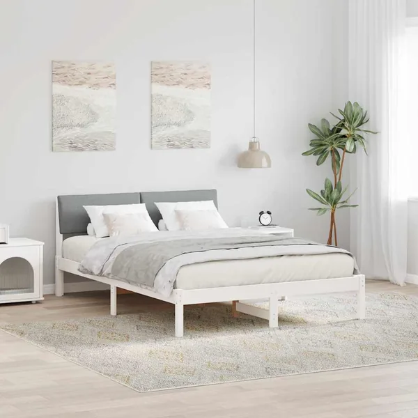 Cadre de lit avec tête de lit Blanc et gris clair 135 x 190 cm