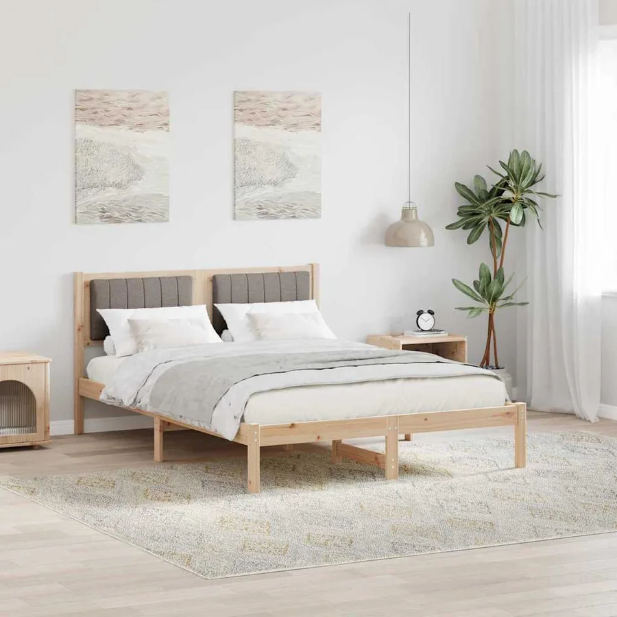 Cadre de lit avec tête de lit rembourrée Taupe 140 x 200 cm