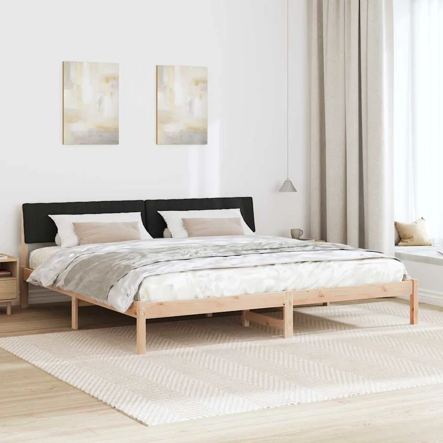Cadre de lit Marron et noir 200 x 200 cm Bois massif en pin - 4