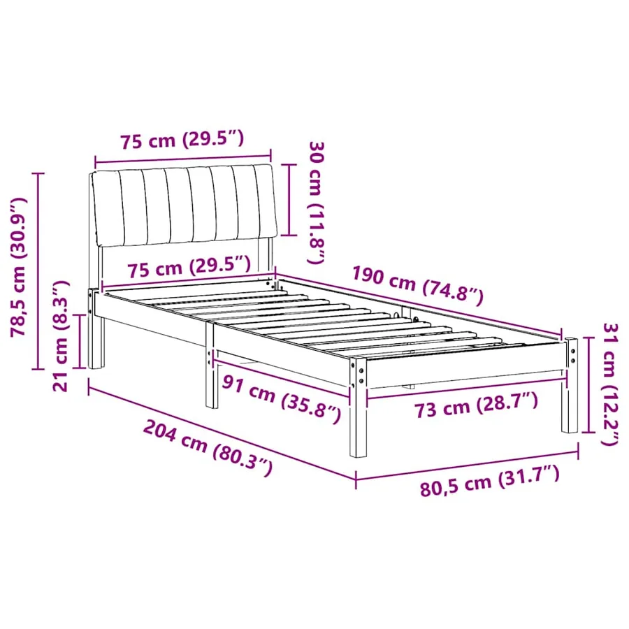 Cadre de lit avec tête de lit Marron et gris clair 75 x 190 cm - 11