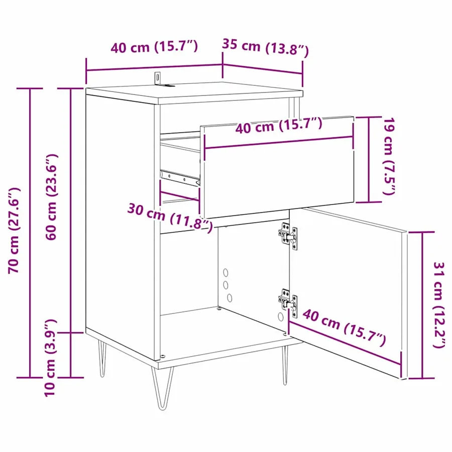 Buffet chêne artisanal 35 x 40 x 70 cm Bois d'ingénierie - 16