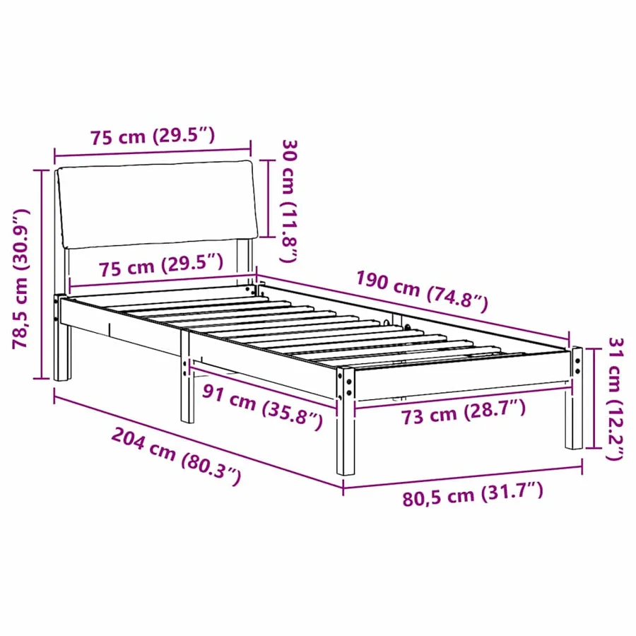 Cadre de lit avec tête de lit Marron et gris clair 75 x 190 cm - 11