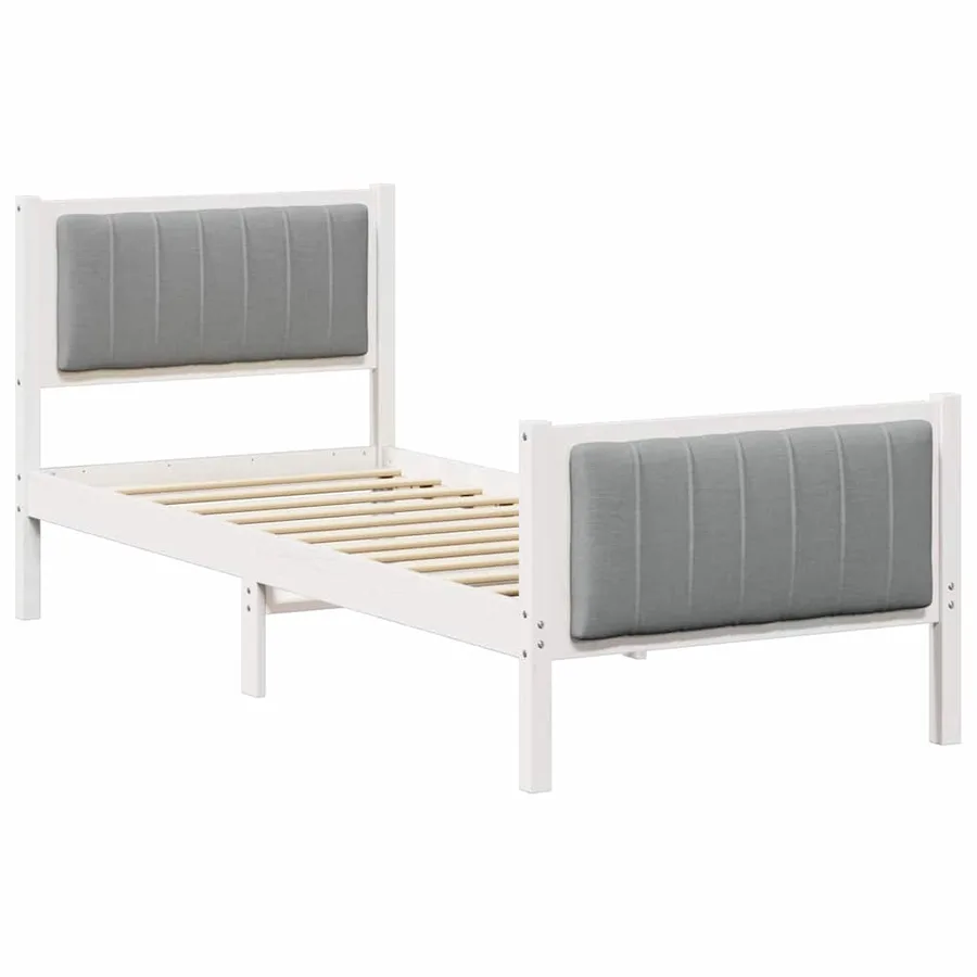 Cadre de lit Blanc et gris clair 75 x 190 cm Bois massif en pin - 2