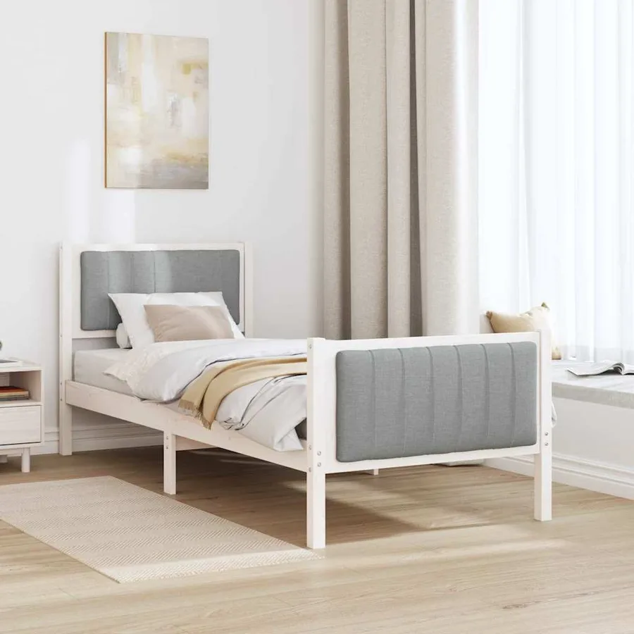 Cadre de lit Blanc et gris clair 75 x 190 cm Bois massif en pin - 4