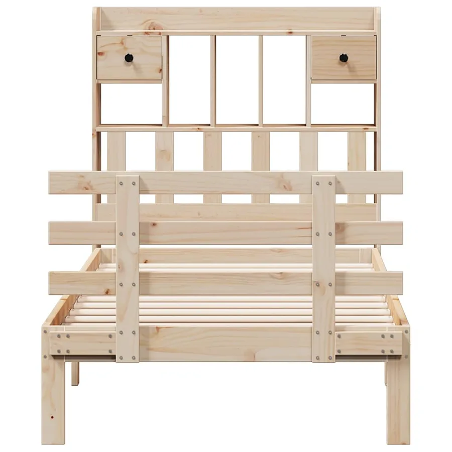 Lit bibliothèque sans matelas 90x190 cm bois de pin massif - 4