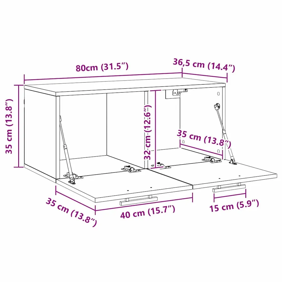 Meuble mural Chêne noir 80 x 36.5 x 35 cm Bois d'ingénierie - 12