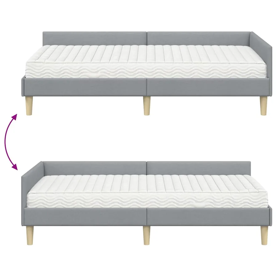 Cadre de lit d'angle avec matelas 2 pcs Gris clair tissu - 12