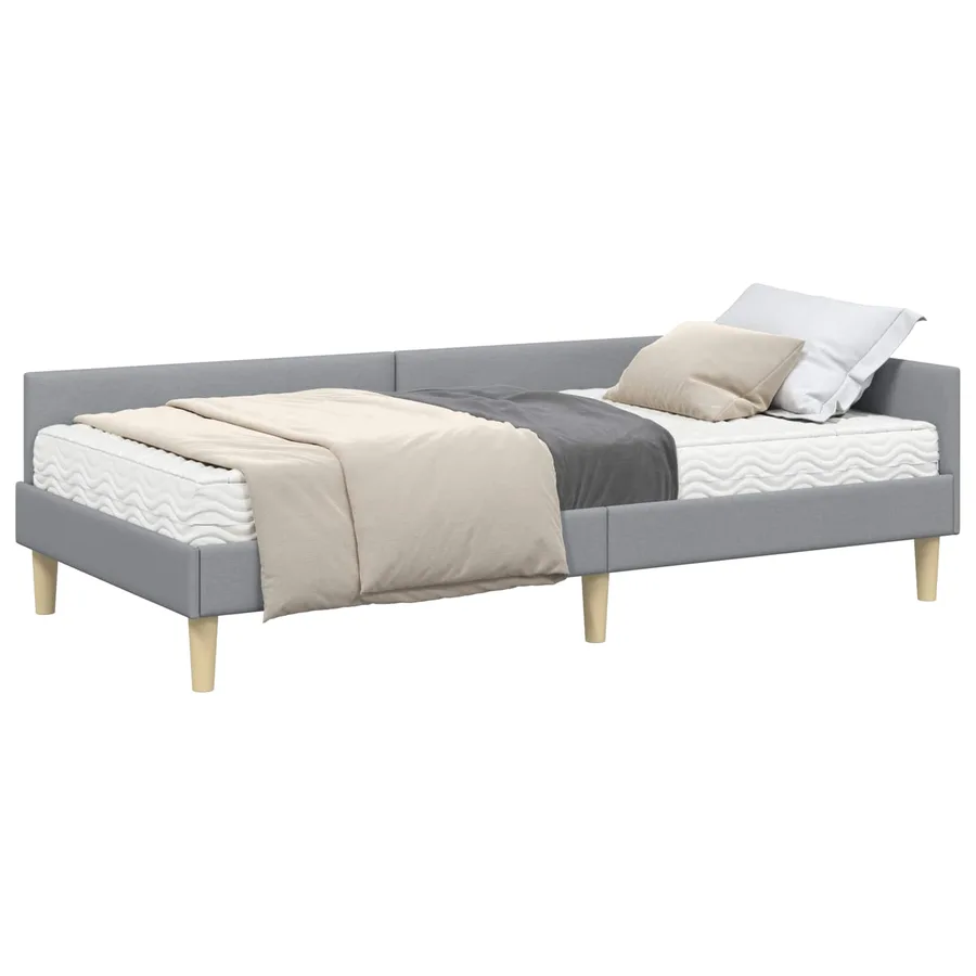 Cadre de lit d'angle avec matelas 2 pcs Gris clair tissu - 2