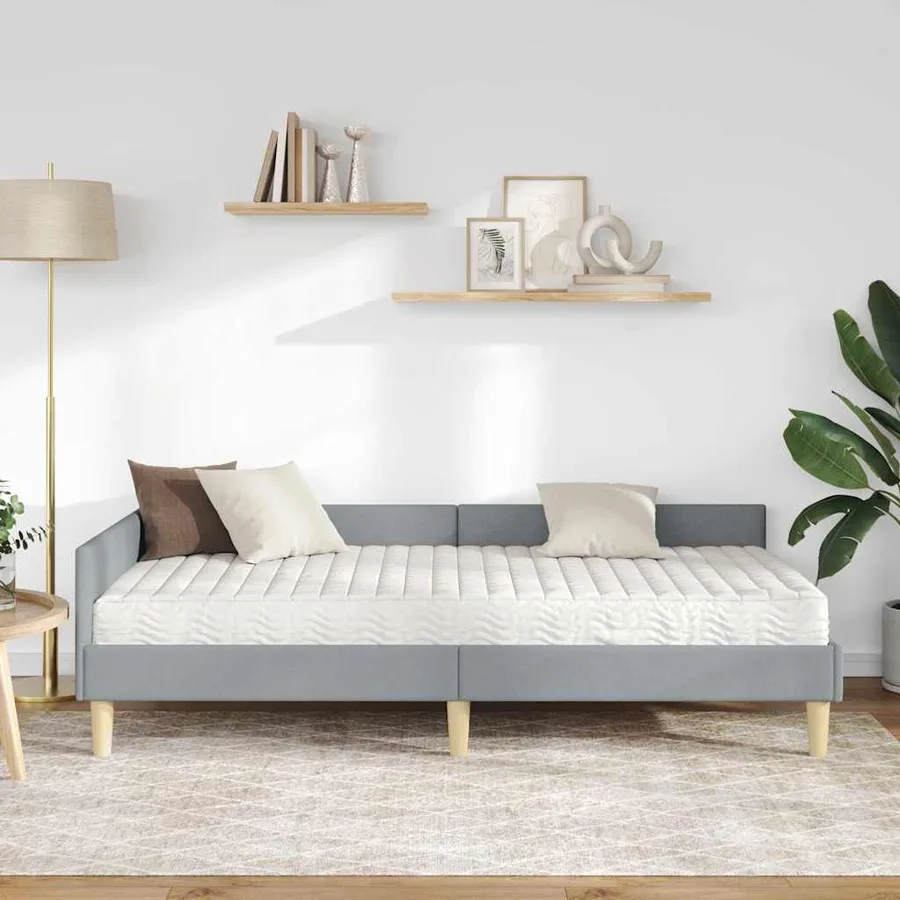 Cadre de lit d'angle avec matelas 2 pcs Gris clair tissu - 3
