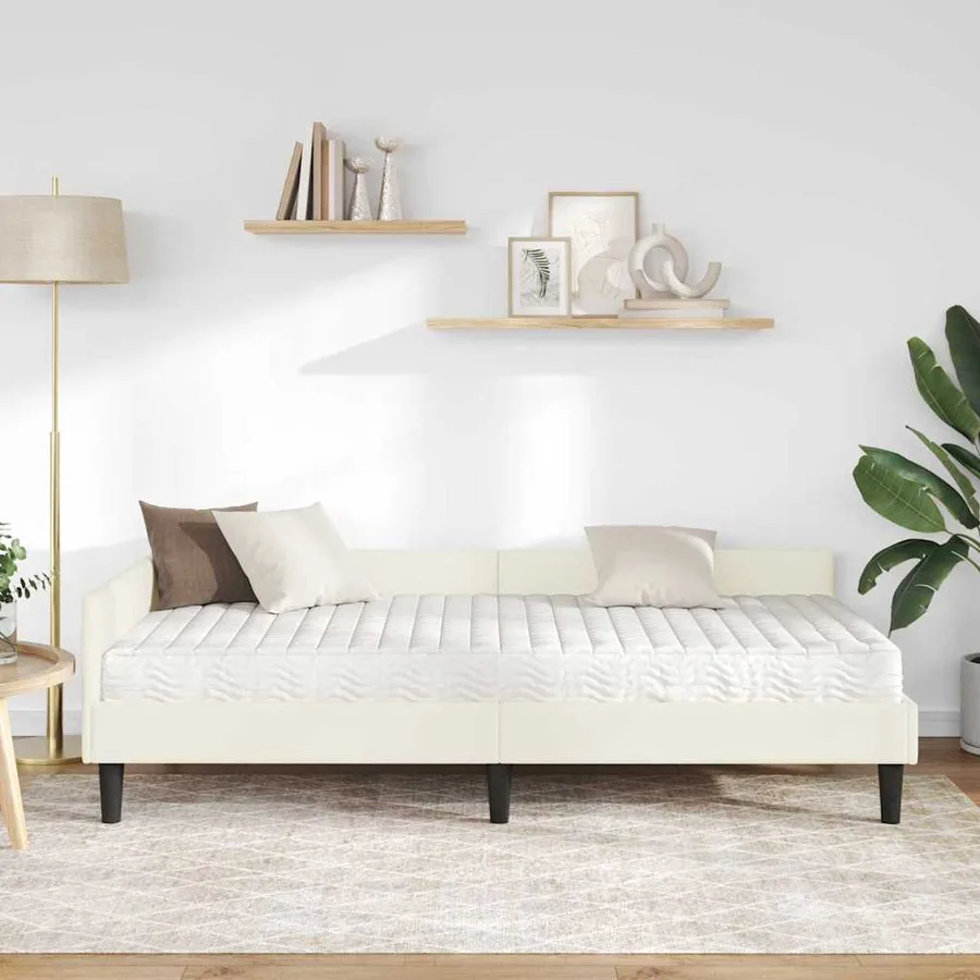 Cadre de lit d'angle avec matelas Autre 2 pcs Crème Velours - 3