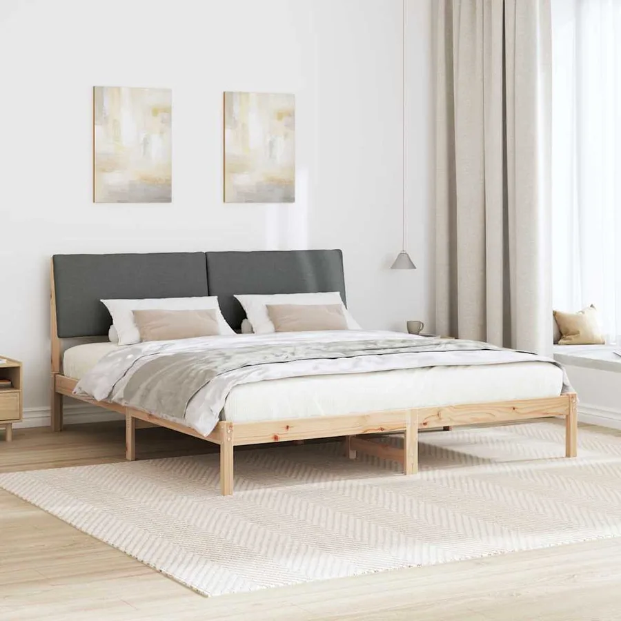 Cadre de lit avec tête de lit marron et gris foncé 200 x 200 cm - 4