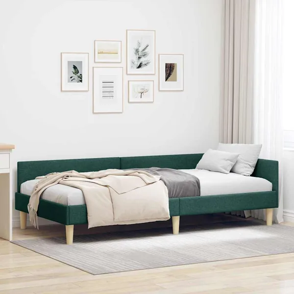 Cadre de lit d'angle Vert foncé 80 x 200 cm tissu