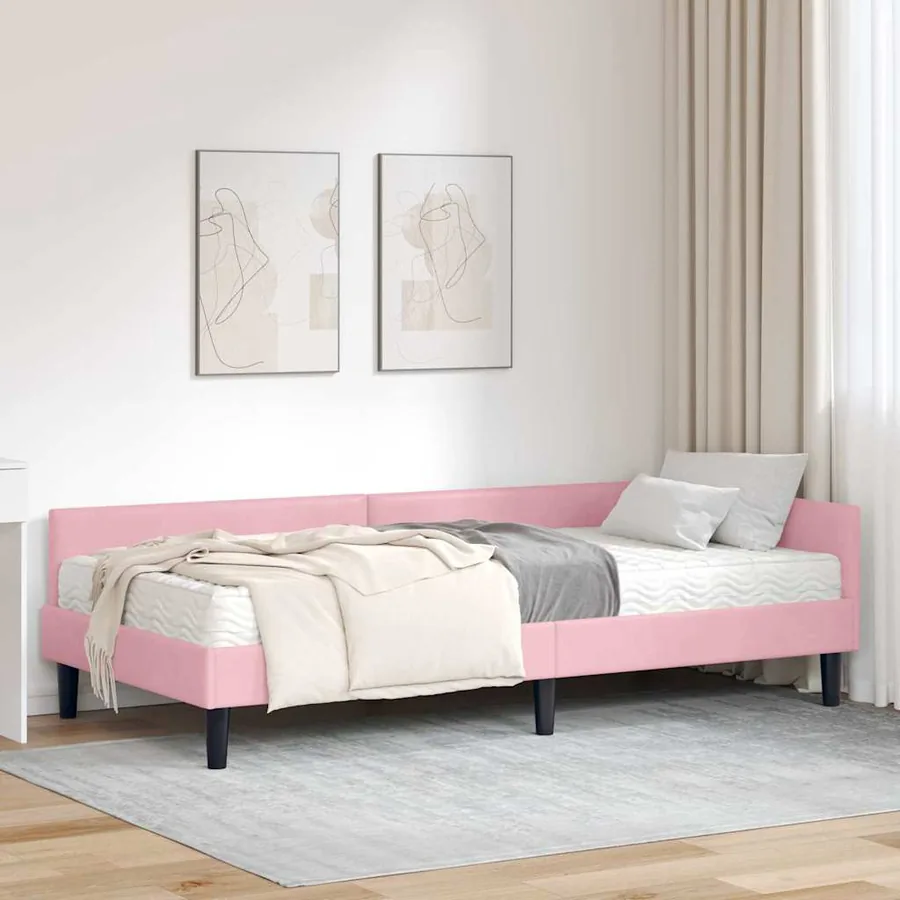 Cadre de lit d'angle avec matelas Autre 2 pcs Gris Velours