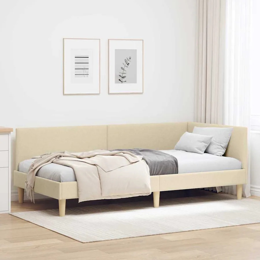 Cadre de lit d'angle avec tête de lit Crème 100 cm x 200 cm