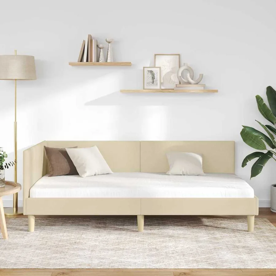 Cadre de lit d'angle avec tête de lit Crème 100 cm x 200 cm - 3