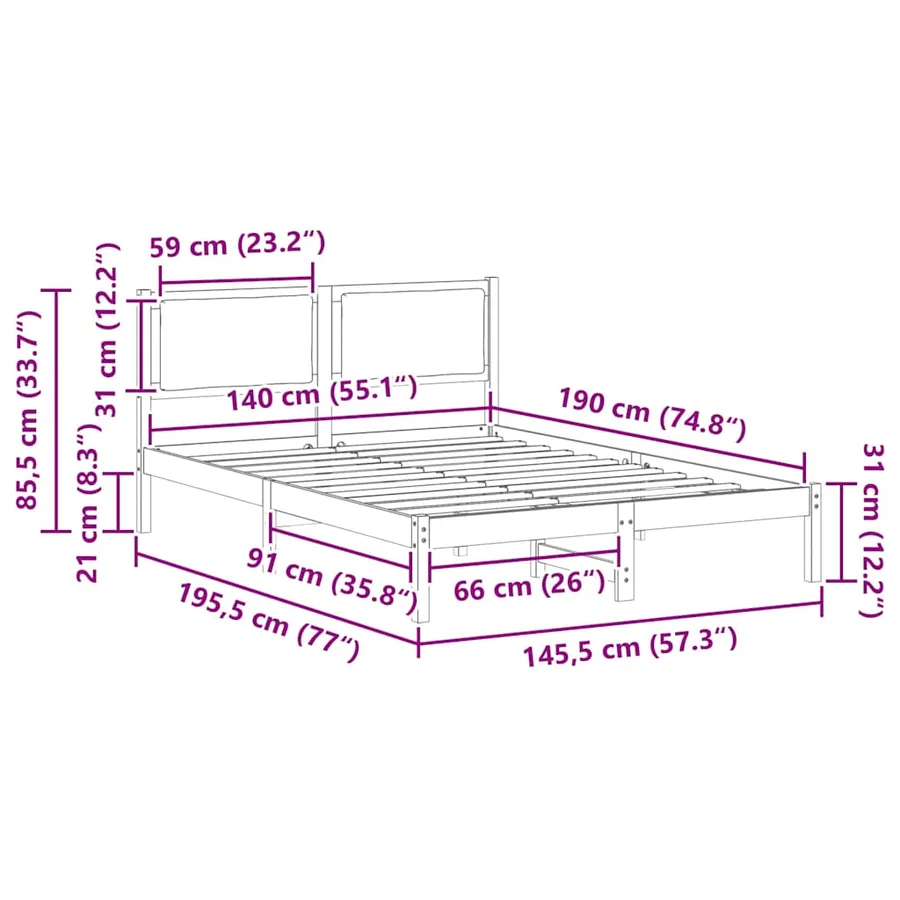 Cadre de lit Gris clair 140 x 190 cm Pin massif - 11