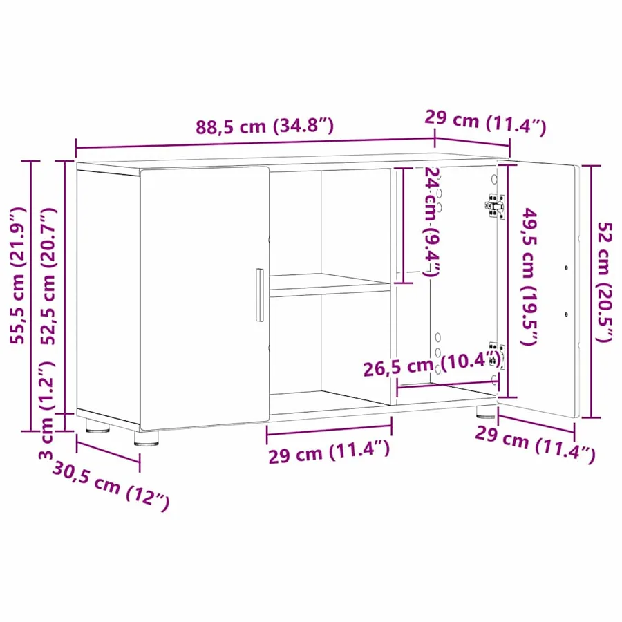 Buffet avec étagère FLORIN Chêne fumé 88,5 x 30,5 x 55,5 cm - 12