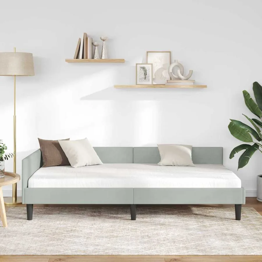 Cadre de lit d'angle Gris clair 100 cm x 200 cm Velours - 3