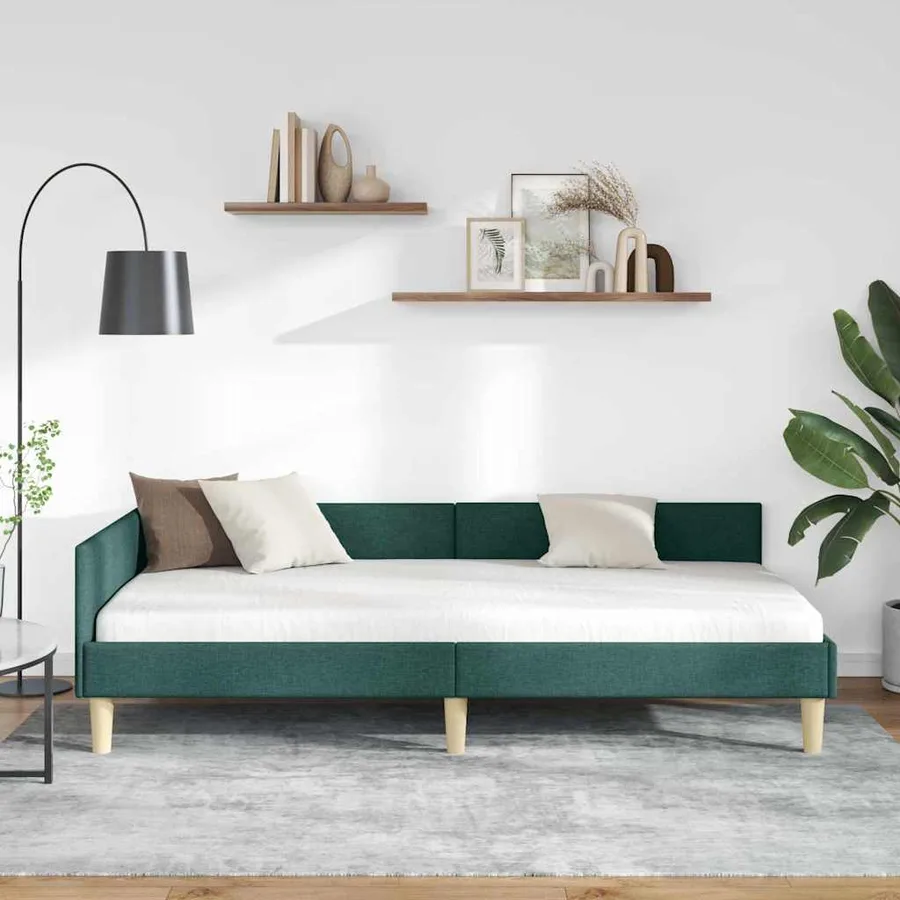 Cadre de lit d'angle Vert foncé 90 x 190 cm tissu - 3