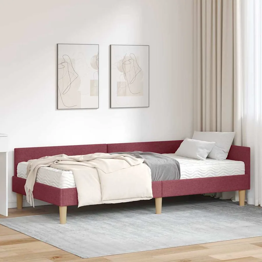 Cadre de lit d'angle avec matelas avec matelas 2 pcs Gris tissu