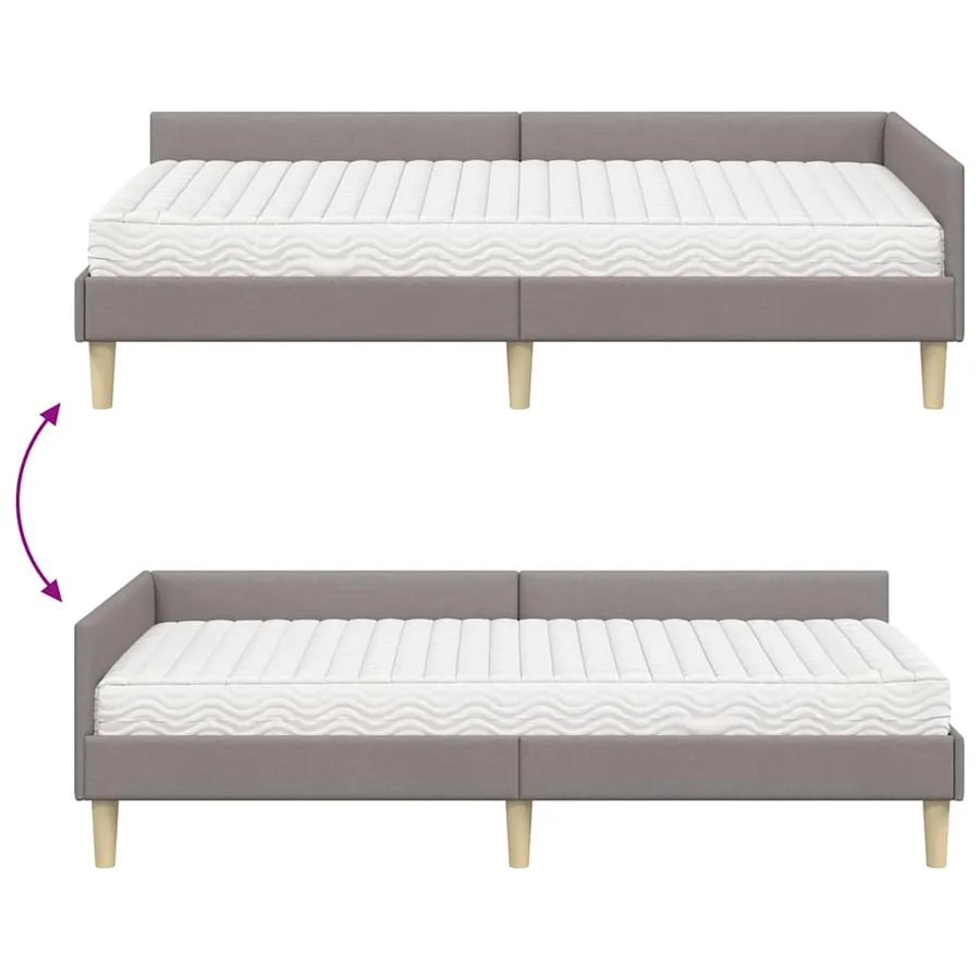 Cadre de lit d'angle avec matelas 2 pcs Taupe tissu - 12