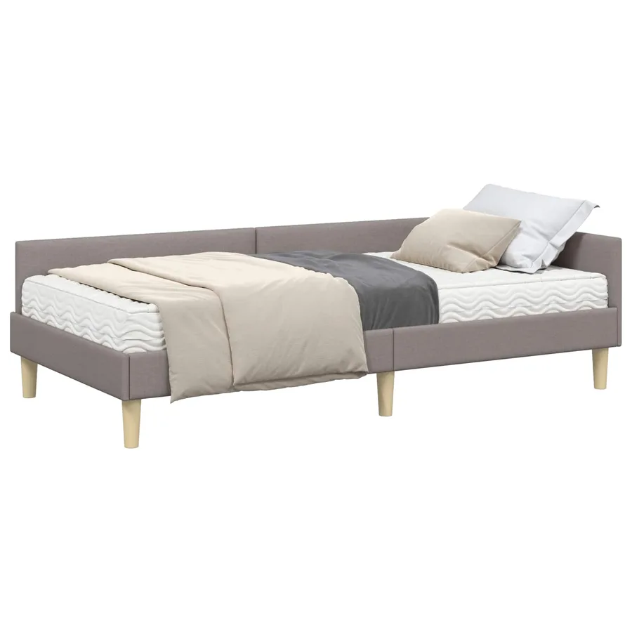 Cadre de lit d'angle avec matelas 2 pcs Taupe tissu - 2