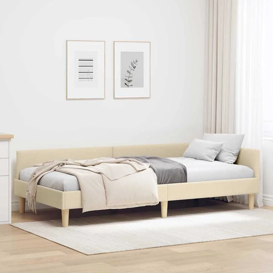 Cadre de lit d'angle Crème 80 x 200 cm tissu