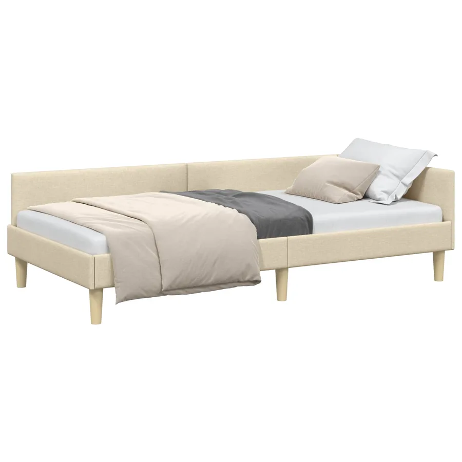 Cadre de lit d'angle Crème 80 x 200 cm tissu - 2