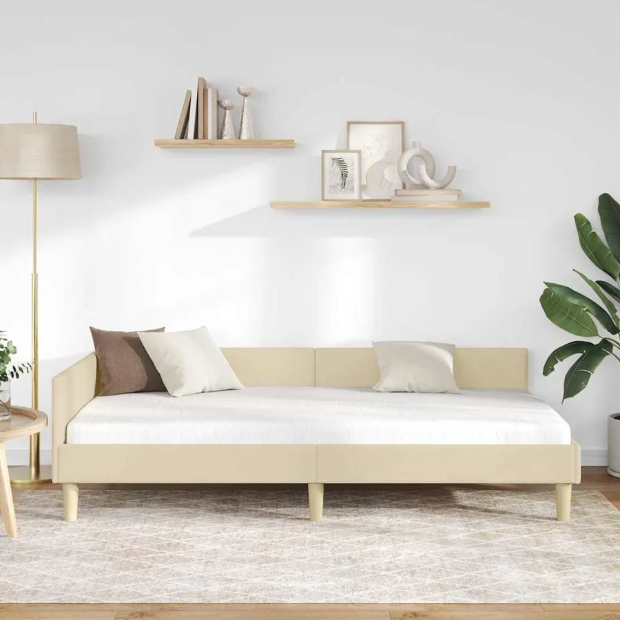 Cadre de lit d'angle Crème 80 x 200 cm tissu - 3