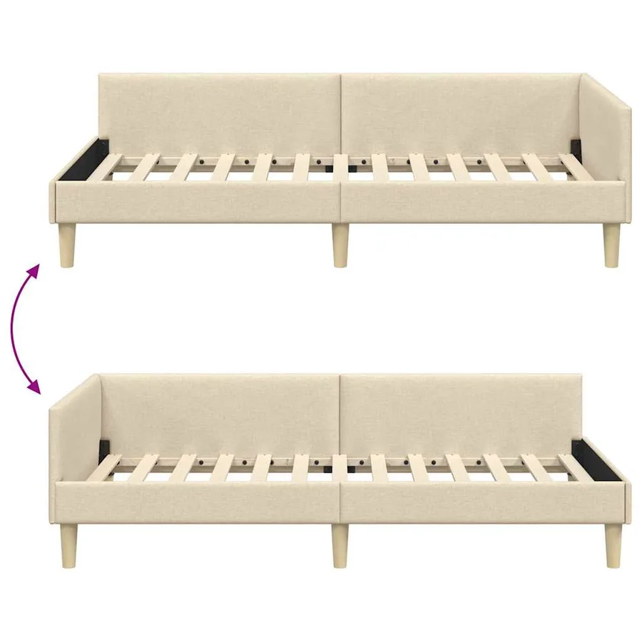 Cadre de lit d'angle Crème 80 x 200 cm tissu - 9