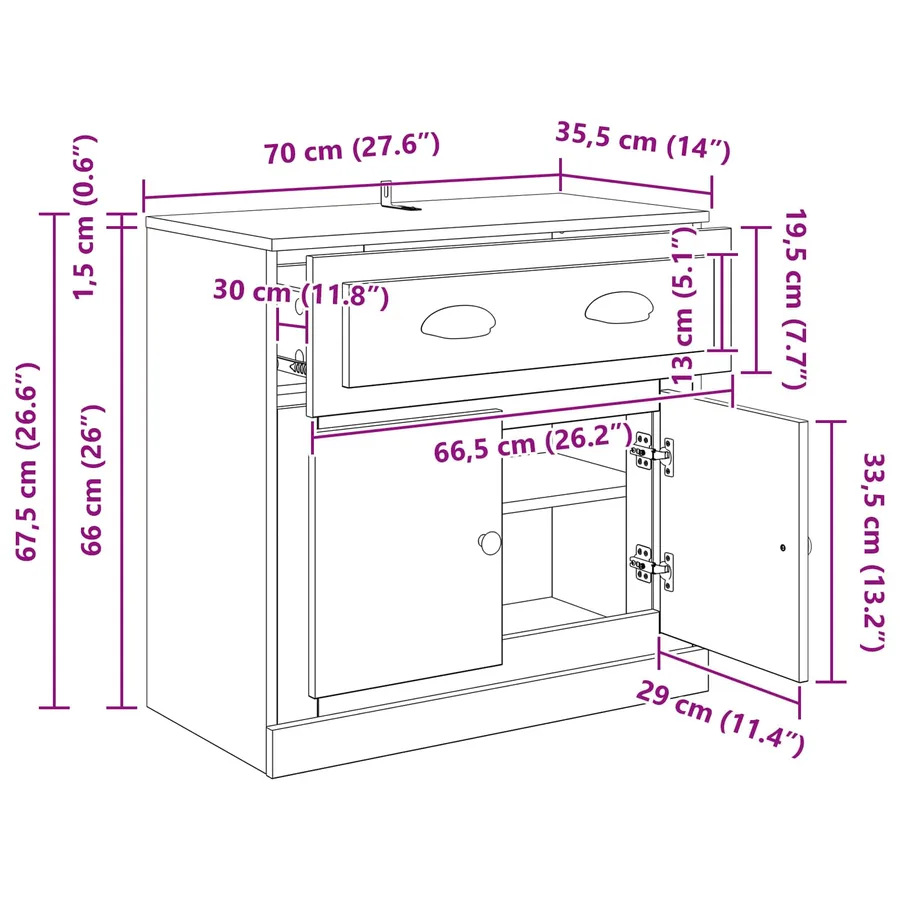 Haut Armoire Chêne artisanal 70 x 35,5 x 67,5 cm - 13