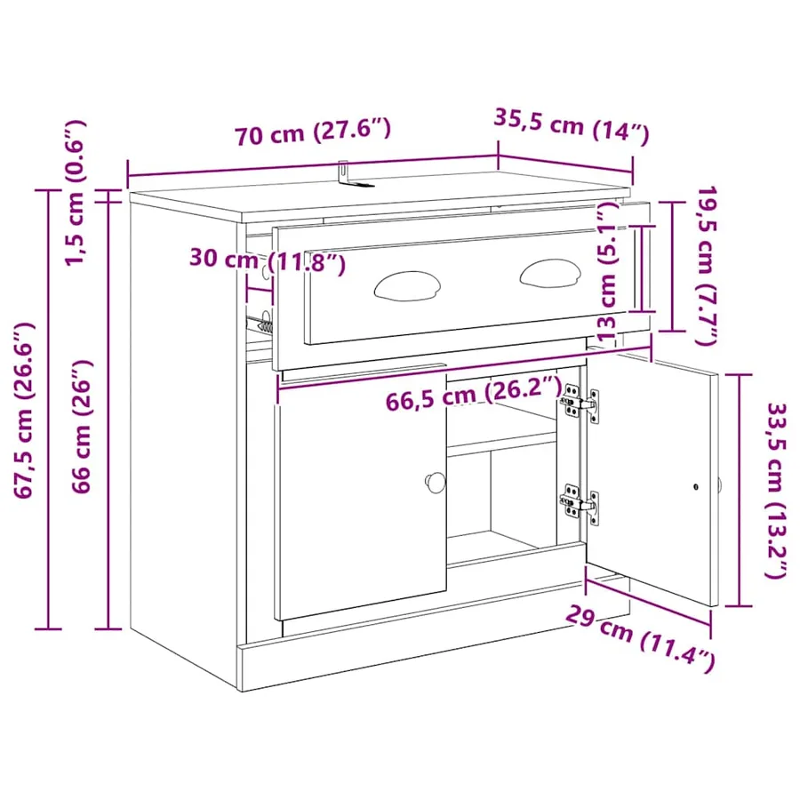Haut Armoire Chêne artisanal 70 x 35,5 x 67,5 cm - 14